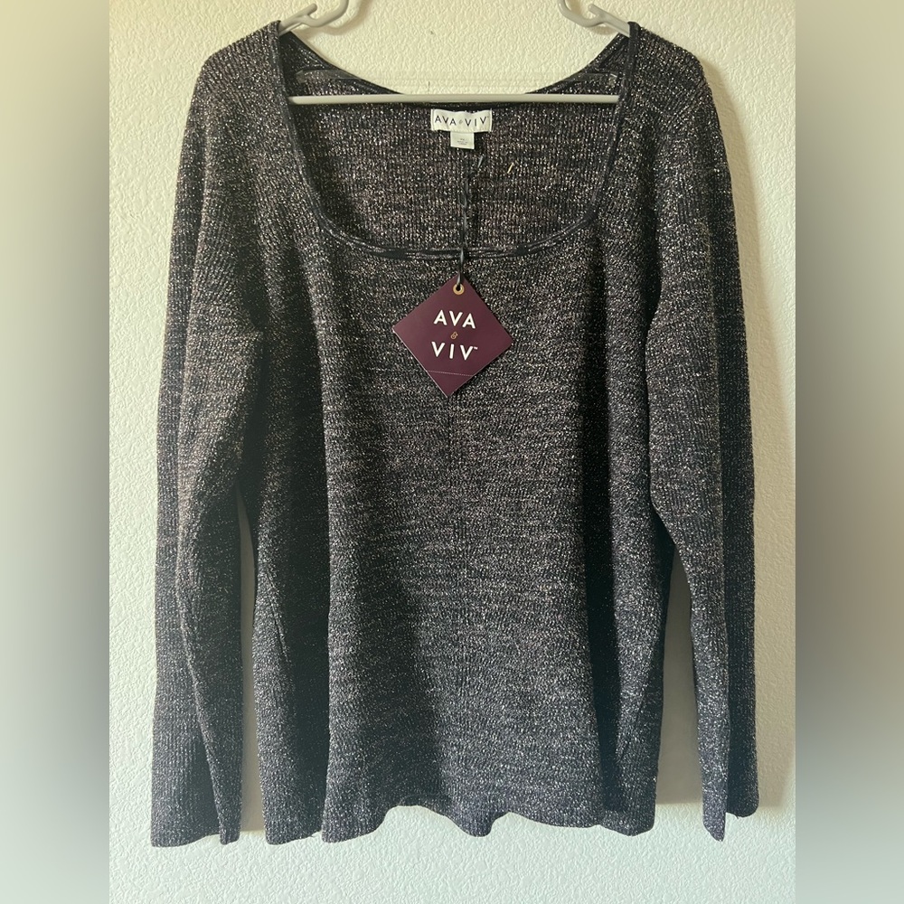 Ava & Viv Brown/Gold Metallic Pullover Long Sleeve Sweater Woman Size 2X